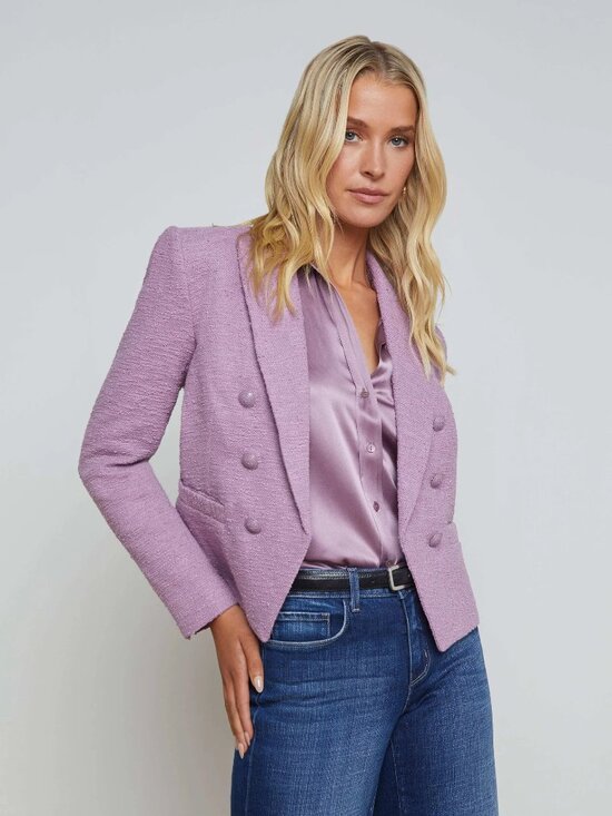L'AGENCE Jackets & Blazers - L'AGENCE Brooke Open-Front Tweed Blazer Wisteria Purple Size 2